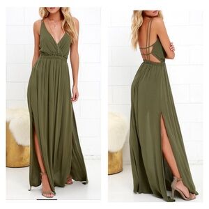 NWT Lulus Lost in Paradise Olive Green Maxi Dress Women’s SZ Medium